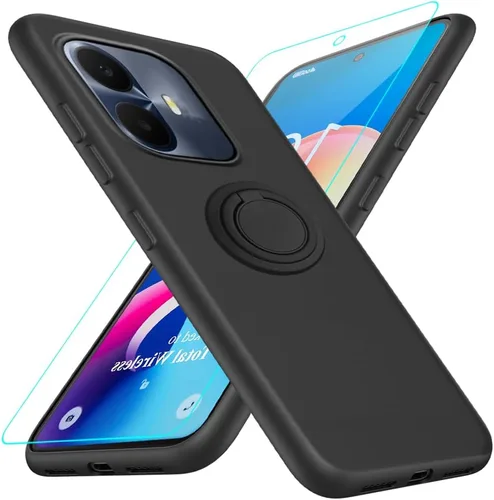 Vista 23 de Funda para Pinwheel Genesis 3 / BLU G64 Funda para teléfono con protector de pantalla HD, soporte de anillo giratorio de 360°, soporte de silicona