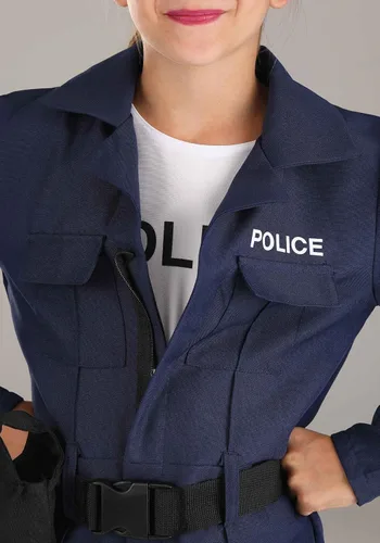 Vista 6 de Disfraz táctico de policía para niñas, disfraz de equipo policial para niñas, Azul Patchwork