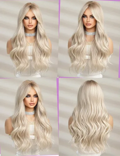 Vista 2 de HAIRCUBE Pelucas largas onduladas para mujer, peluca de pelo sintético para uso diario