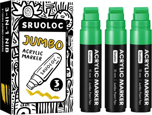 Vista 16 de SRUOLOC 3 Rotuladores Permanentes Jumbo Negros, Punta Ancha de 15mm de Grosor, Rotuladores de Pintura Acrílica Grandes para Pintura en Roca, Póster