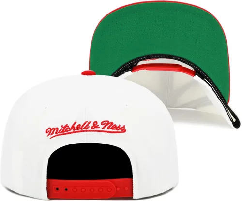 Vista 3 de Mitchell & Ness Chicago Bulls NBA Dual Whammy Snapback Gorra Sombrero - Blanco/Rojo, Blanco