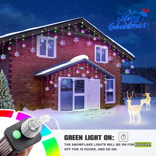 Vista 6 de JOFIOS Luces de Copo de Nieve de Navidad para Exteriores, 16.73 pies Luces LED de Carámbanos de Navidad para Exteriores con 20 Gotas, Luces