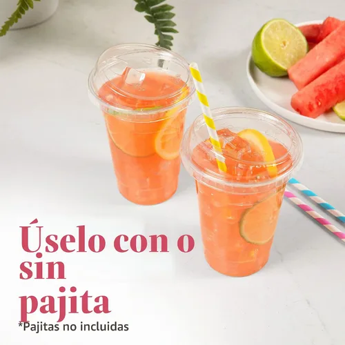 Vista 7 de Prestee 100 tazas de café helado desechables transparentes con tapas, 16 onzas, vasos de plástico con tapas sin pajilla, taza duradera
