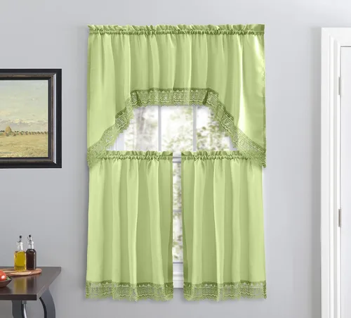 Vista 16 de American Linen - Cortinas para cafetería para cocina, cortinas de baño con cenefa, borde de encaje bordado. (Beige) Incluye cenefa a juego