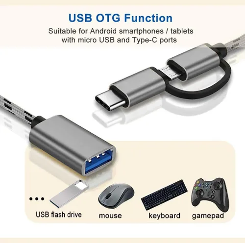 Vista 4 de Adaptador USB C/Micro USB a USB 2 en 1, cable adaptador USB a USB C OTG compatible con Samsung Galaxy S21 S22 S23 Note 20/10 A53, Google Pixel y más