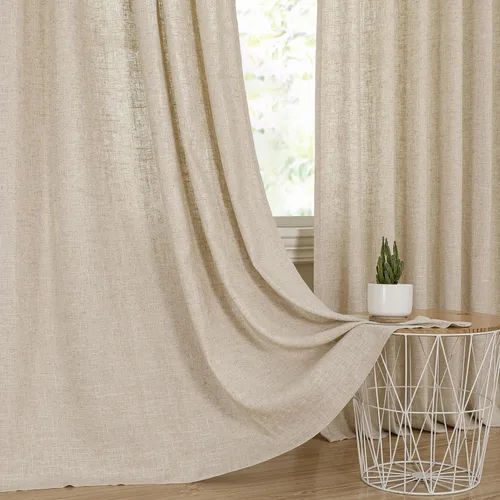 Vista 7 de Central Park Cortina de lino con lazo superior semitransparente, tratamiento de ventana, mezcla de lino y algodón, decoración para sala de estar