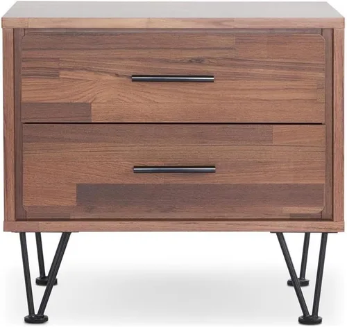Vista 6 de Acme Deoss Mesita de noche rectangular de madera con 2 cajones con patas en forma de V en nogal