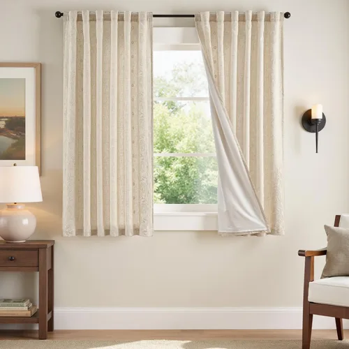 Vista 35 de jinchan Cortinas de lino floral marfil para sala de estar 84" pestaña