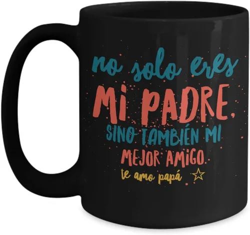 Vista 3 de Regalo para Papa Taza de Cafe Padre Vaso, taza café divertidas, tazas personalizadas, taza de café inspiradoras, taza con mensajes positivos., Negro