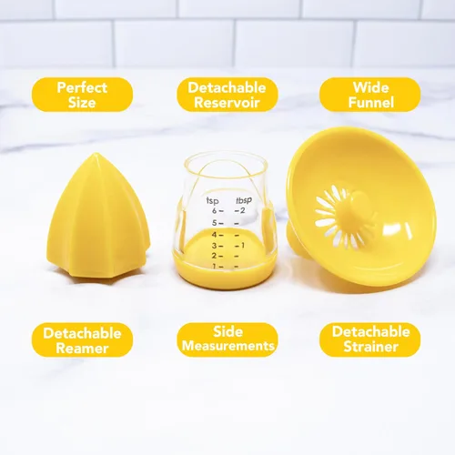 Vista 6 de Joie Citrus exprimidor Squeeze and Pour, exprimidor con boquilla, sin BPA y aprobado por la FDA ABS, Amarillo