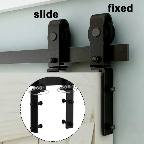 Vista 5 de Kit de herrajes para puerta corrediza de granero de 34 pulgadas, resistente, rodillo de montaje en pared, para puertas plegables dobles de 16