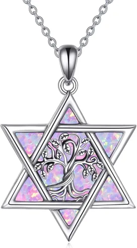 Vista 8 de YFN Collar de estrella de David de plata de ley, concha de abulón, árbol de la vida, joyería judía, regalos para mujeres y hombres