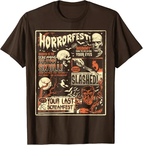 Vista 7 de Vintage Horrorfest Movie Poster Terror Old Time Halloween Camiseta S Negro