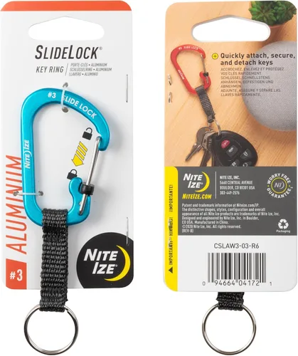 Vista 10 de Nite Ize SlideLock Llavero, Llavero Mosquetón con Bloqueo de Aluminio con Correa, Azul