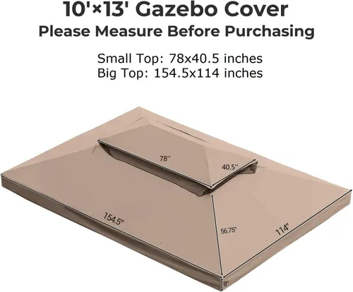 Vista 2 de Grand Patio Toldo de repuesto para cenador de exteriores de 10 x 13 pies, toldo de poliéster PA de doble nivel, toldo de refugio anti-UV con red
