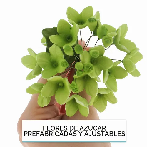 Vista 8 de Global Sugar Art Spray de flores de hortensias verdes de 4 unidades, flores para decoración de tartas