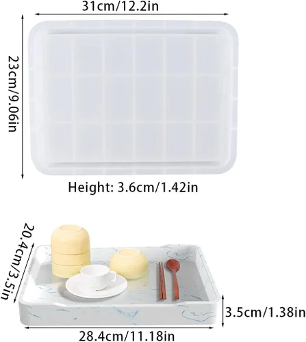 Vista 4 de Moldes de silicona para bandeja de servir rectangular grande con bordes para resina epoxi, soporte de joyería (12.2 x 9.06 x 1.42 pulgadas)