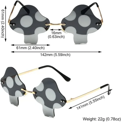 Vista 3 de ENTHYI Gafas de sol con forma de hongo para mujer, gafas irregulares sin marco, gafas de sol retro para fiesta rave de Halloween
