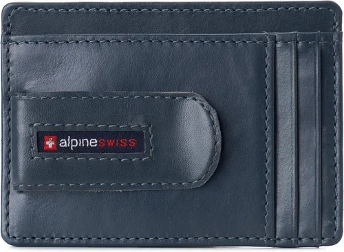 Vista 6 de Alpine Swiss Dermot - Cartera de piel con clip para dinero y bolsillo frontal para hombre viene en caja de regalo