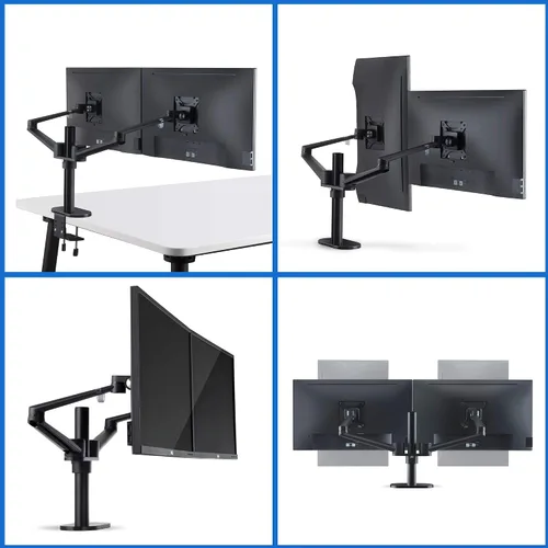 Vista 5 de Soporte de monitor para laptop de altura ajustable, compatible con portátiles de 13 a 17.3 pulgadas, capacidad para 2 monitores de 11 a 27 pulgadas