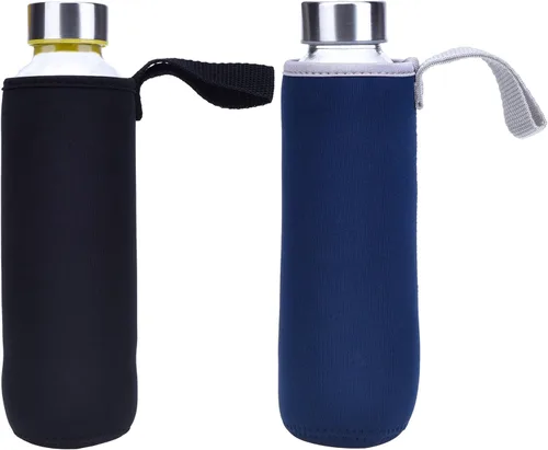 Vista 2 de Paquete de 2 fundas de neopreno para botellas de agua de 18 a 19.4 onzas, fundas antideslizantes para botellas con correa de transporte, fundas