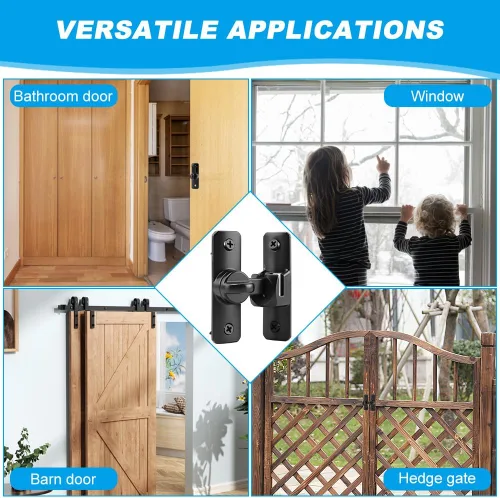 Vista 6 de 2 pestillos de cerradura de puerta de granero, cerradura de puerta de granero abatible de 90/180 grados, cerradura de puerta corrediza de granero