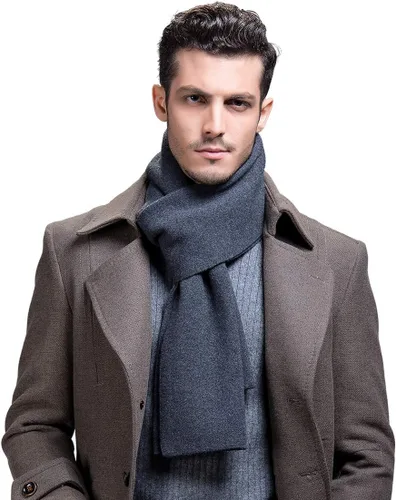 Vista 14 de RIONA Men's 100 Australian Merino Wool Scarf Knitted Soft Warm Neckwear negro (9001_black)