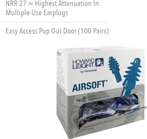 Vista 2 de Howard Leight Tapones para los oídos reutilizables con bridas Airsoft, 100 pares (DPAS-1)