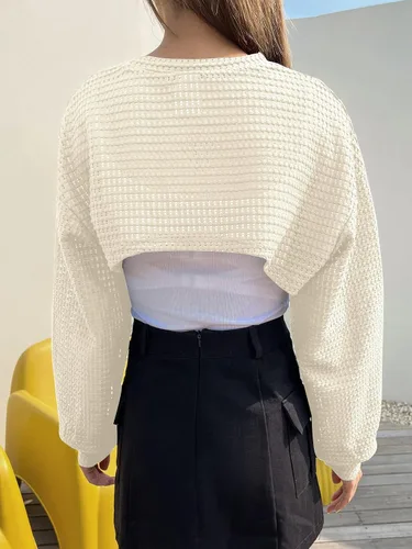 Vista 2 de Verdusa Top corto de punto para mujer, de manga larga, con hueco, tejido de ganchillo, transparente
