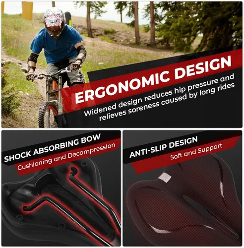 Vista 6 de Cómodo cojín de asiento de bicicleta acolchado ancho para ejercicio y bicicleta de carretera, cómodo cojín de asiento de bicicleta para hombres
