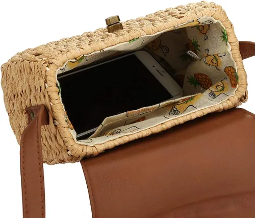 Vista 3 de Bolsos de paja para mujer, tejido a mano, gran bolsa de playa de verano, con asa redonda, anillo Toto Retro Rattan, Bolsa de paja, talla única
