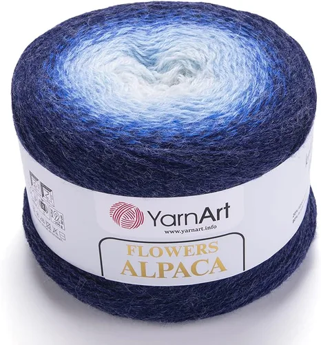 Vista 16 de Yarn Art YarnArt Flowers Alpaca 20% alpaca, 80% acrílico, peso 8.82 onzas, longitud 1028 yardas, hilo de invierno multicolor de ganchillo arco iris