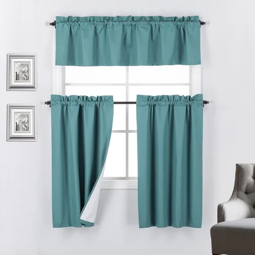 Vista 19 de Rooney - Juego de 3 cortinas opacas con respaldo térmico para ventana de cocina (negro)