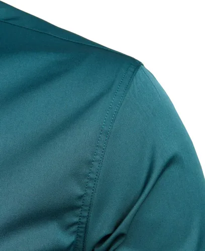 Vista 4 de ZEROYAA - Camisas de vestir de manga larga para hombre, estilo hipster, con cuello mandarín, ajuste ceñido