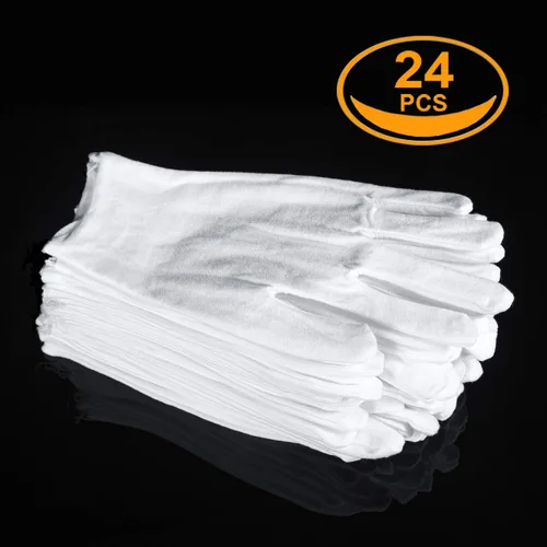 Vista 4 de 12 pares de guantes de algodón blancos para servir, inspección, disfraz - Guantes de tela para manos secas, eccema, SPA hidratante