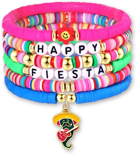 Vista 262 de Surfer Heishi - Pulseras apilables para mujer, apilables, de vinilo arcoíris, disco de arcilla, pulseras elásticas para la amistad, joyería bohemia