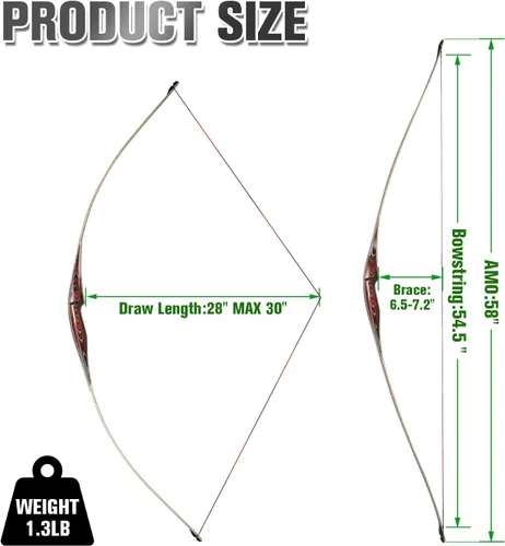 Vista 4 de Arco recurvo laminado de 58 pulgadas, arco de caza americano, 20-60 libras