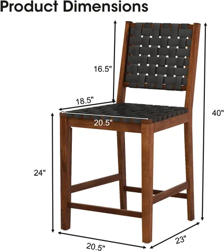 Vista 3 de Juego de sillas de altura de barra de 2,24 pulgadas de altura de asiento con asiento y respaldo tejidos, correas de piel sintética sintética