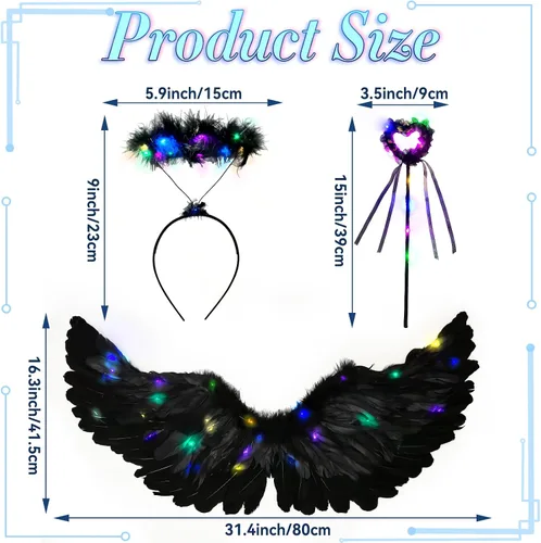 Vista 2 de Goenb Alas de ángel iluminadas, disfraz de ángel para mujeres, adultos, niñas, niños, alas de ángel y accesorios de halo para fiesta de Halloween