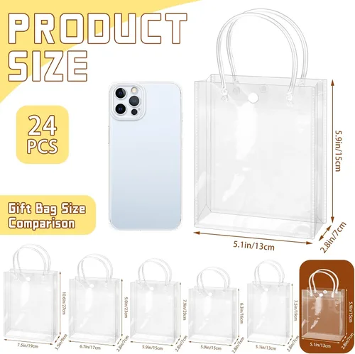 Vista 2 de BadenBach - 24 bolsas pequeñas de regalo transparentes con asas, 5.1 x 5.9 x 2.8 pulgadas, mini bolsa de plástico transparente para fiesta, bolsa
