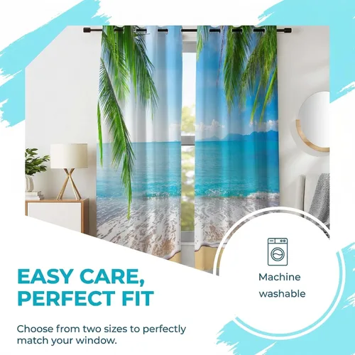 Vista 6 de Cortinas opacas de playa con hojas de palmera tropicales, 2 paneles de 84 pulgadas de largo, para dormitorio, sala de estar, guardería, 52 x 84