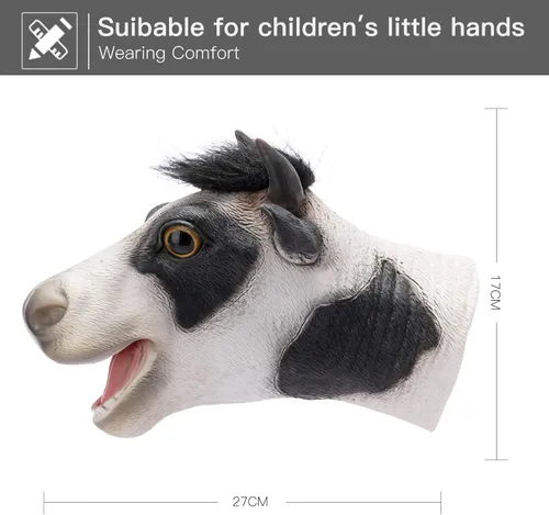 Vista 4 de Yolococa Marioneta de mano de vaca realista de látex suave juguete de animales narración de cuentos juego de rol suministros de fiesta para niños