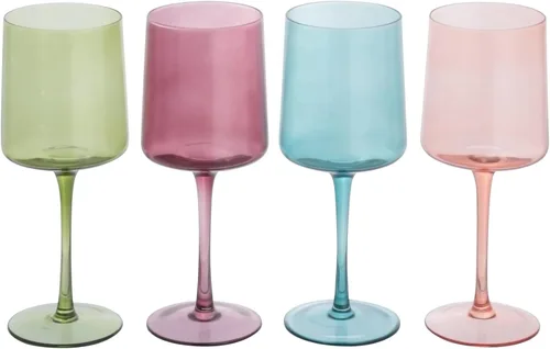 Vista 11 de Creative Co-Op Vasos soplados a mano, 6 onzas, cristalería de 4 colores surtidos, multicolor