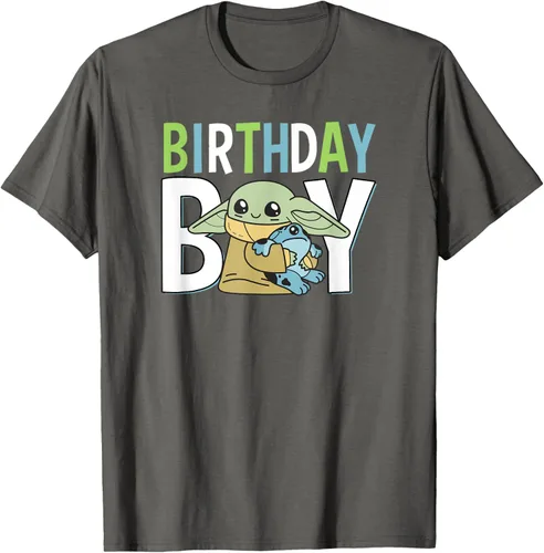Vista 34 de Star Wars: The Mandalorian Grogu Birthday Boy Hug Blue Green T-Shirt Negro