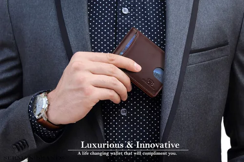 Vista 2 de SERMAN BRANDS RFID Blocking Slim Bifold Genuine Leather Minimalist Front Pocket Wallets for Men with Money Clip Thin Mens