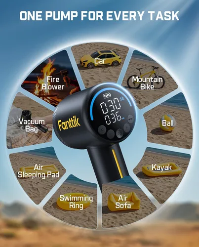 Vista 2 de Fanttik X9 Clásico Inflador/Soplador 2-EN-1, Inflador de Neumáticos Compresor de Aire Portátil con Luz y Banco de Energía, Bomba de Aire Inalámbrica