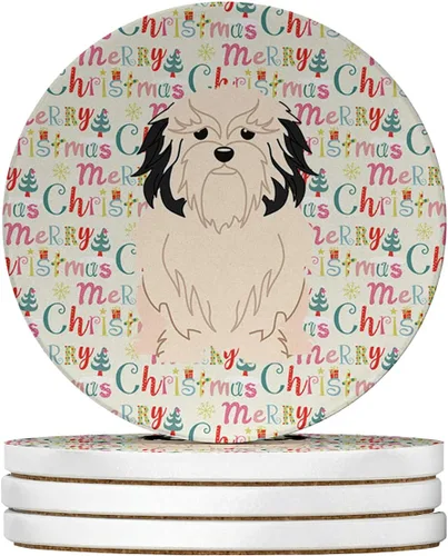 Vista 173 de Abyssinian Sand Terrier Merry Christmas - Posavasos grandes de piedra arenisca (4 unidades)