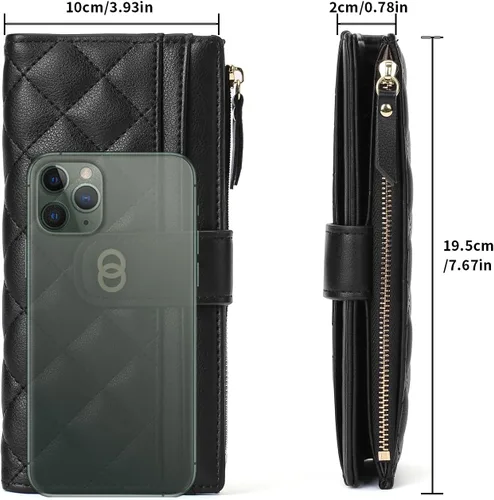Vista 6 de RNIEGA Cartera para mujer delgada con bloqueo RFID, cartera plegable de cuero para tarjetas de crédito para mujer, cartera con cremallera y bolsillo