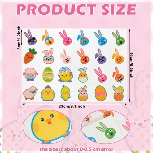 Vista 2 de Nosiny 240 piezas de tatuajes temporales con purpurina de Pascua, huevos de conejito feliz, pollo, zanahoria, accesorios de ropa, calcomanías