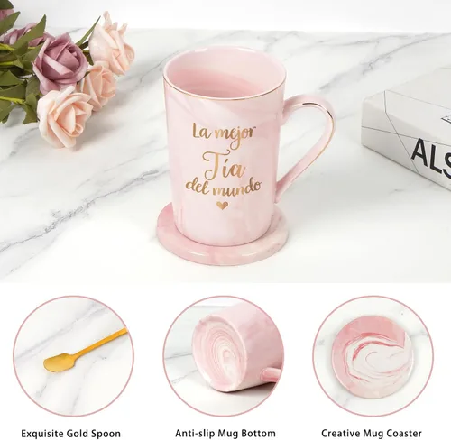 Vista 6 de Maustic Best Aunt Gifts - Taza de café La Mejor Tia Del Mundo, regalos de sobrina sobrino en español, Navidad, Día de la Madre, regalo para tia, 14